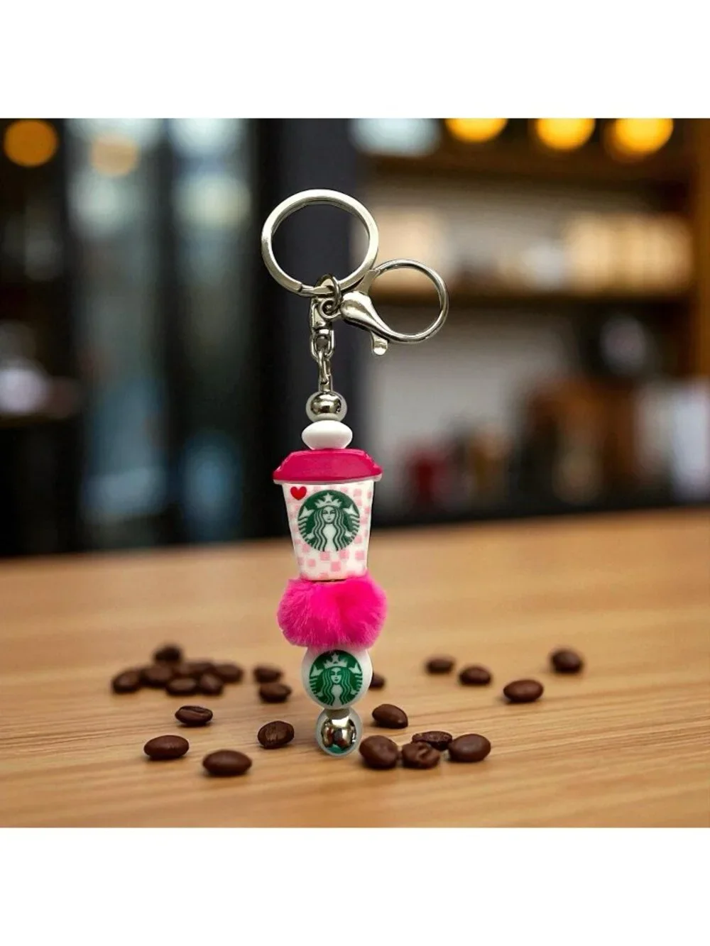Handmade Keychain-Purse Clip-Coffee Themed